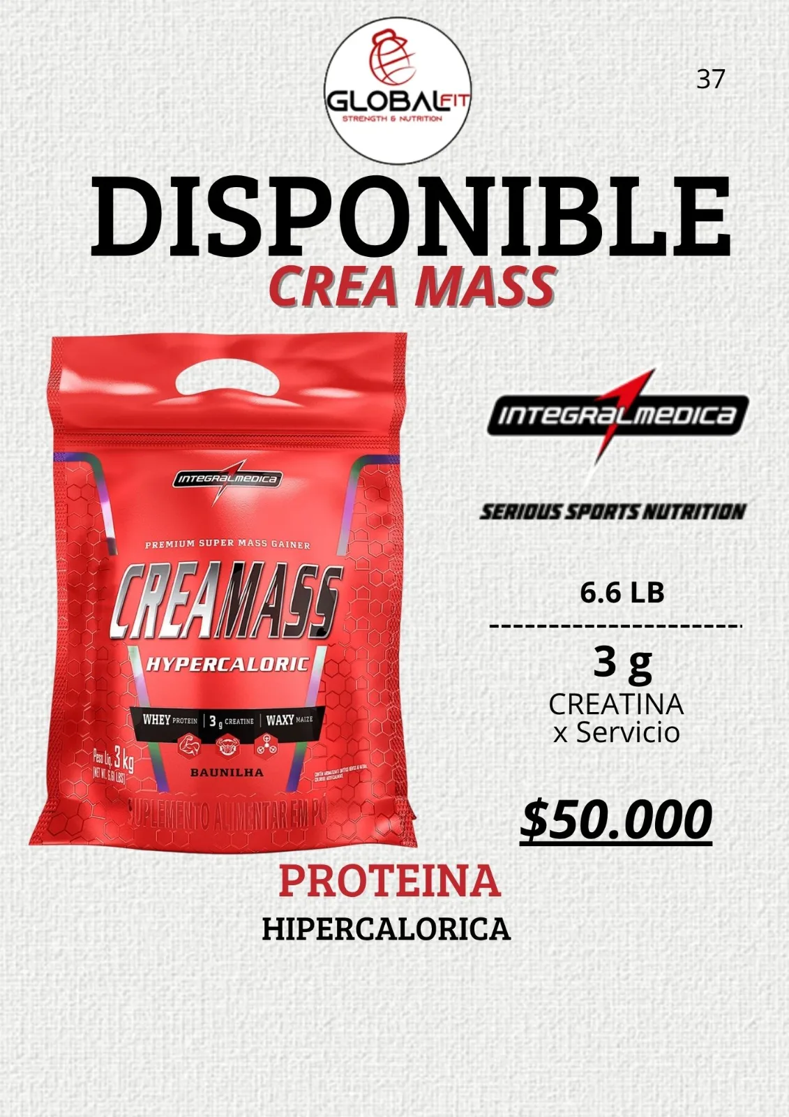 Hipercalórico Crea Mass 3kg / 6.6Lb – Integral Médica imagen 2